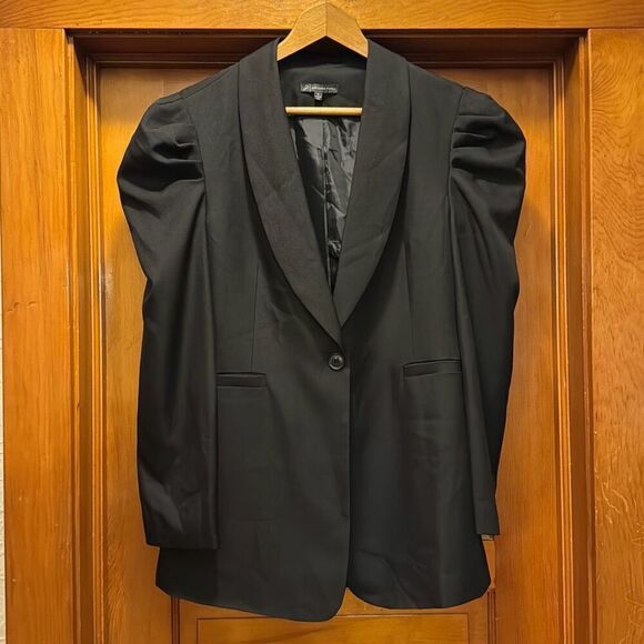 Adriana Papell Black Puffy Shoulder One Button Blazer Women’s Medium - Picture 1 of 4
